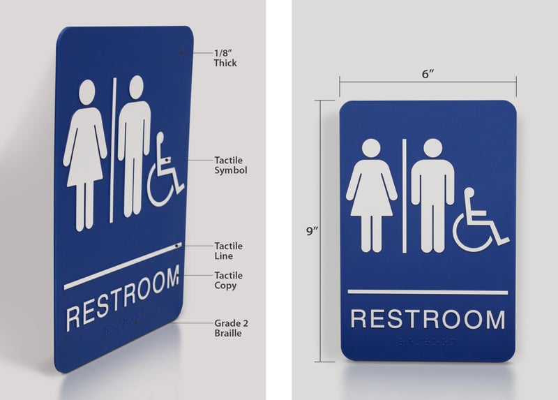 Headline Sign 8377 ADA Wheelchair Accessible Restroom Sign with Grade 2 Braille and Tactile Graphics, 6 Inches by 9 Inches, Blue/White, Made in USA - Image 3